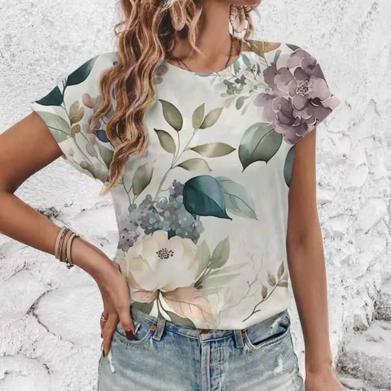 Элегантная женская футболка с художественным цветочным узором, модная футболка с 3D-печатью, популярная женская футболка с короткими рукавами Ummer Leisure