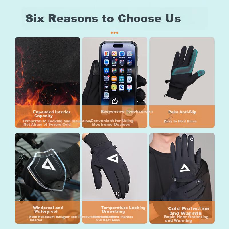 PEAK Cycling Gloves Unisex Autumn Winter Waterproof Mountain Bike Outdoor Sports Non-slip Touchscreen Warm Gloves Black