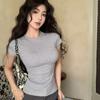 Solid Color Short Sleeve Tees Shirts Basic Pullover Tops Elegant Simple Crop Tops  Woman