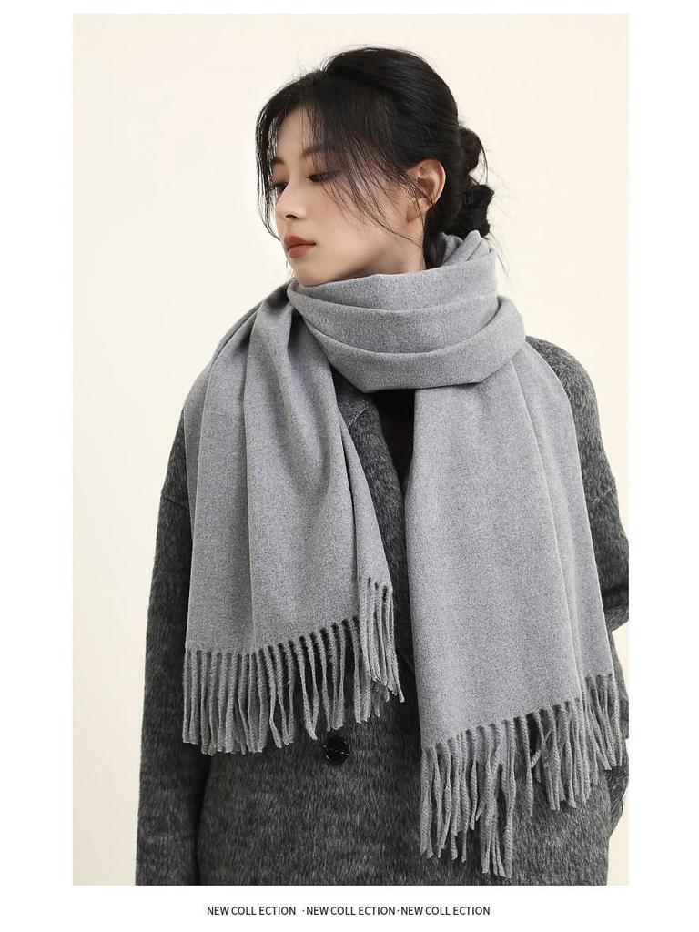 Women's Winter Japanese & Korean Solid Color Shawl - Premium Imitation Cashmere, Custom Logo, Long Autumn/Winter Scarf
