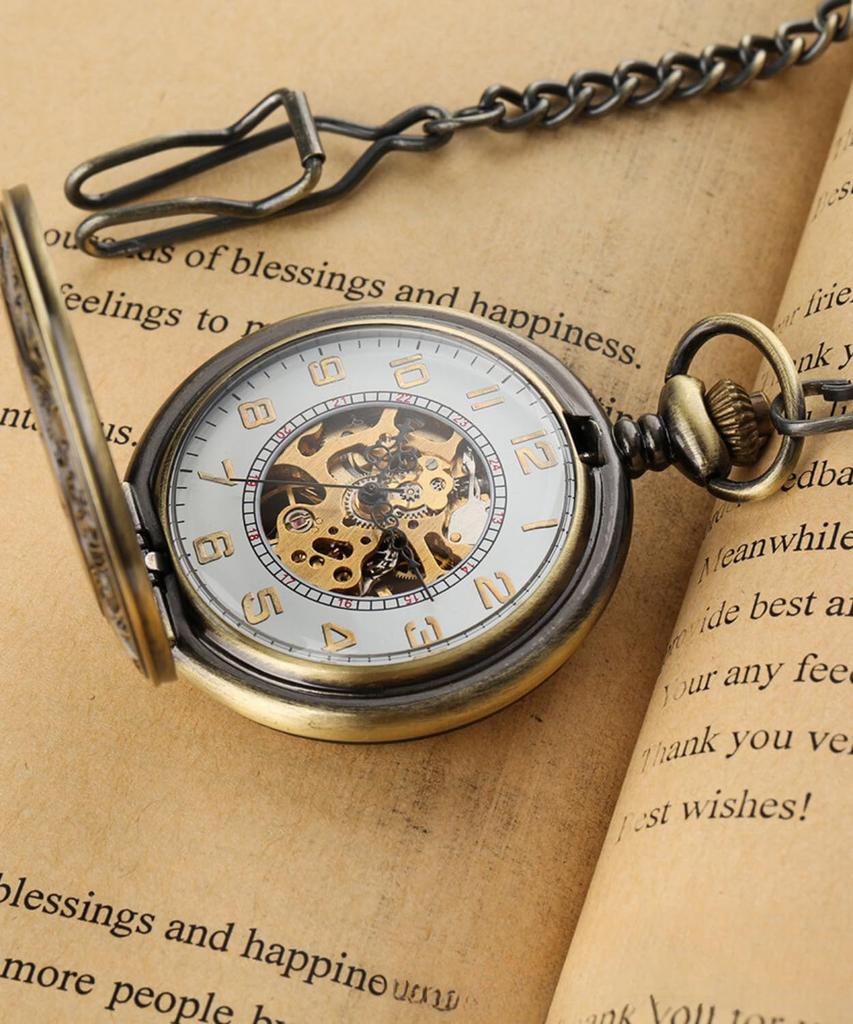 Pocket Watch Antique Style Manual Winding Vintage Skeleton Antique Hunter Case Half Hunter Retro Case Blue (black Index)