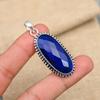 Lab Created Blue Sapphire Gemstone Handmade Solid 925 Sterling Silver Pendant Jewelry