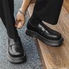 Весна 2024 Кожаные слипоны с круглым носком и толстой подошвой - Британский стиль, Низкий каблук, Повседневная деловая мода (Модель 96599-J)