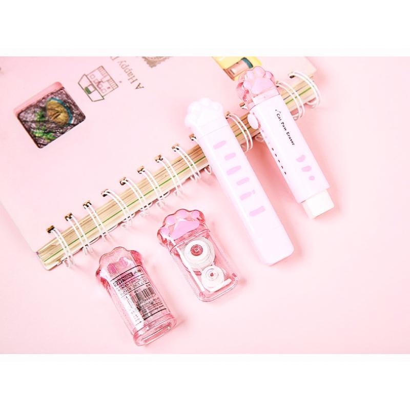 Пенал с кошачьей лапой, милый канцелярский набор, точилка, корректирующая лента, кавайный ластик, линейка Papeleria, пенал, школьные принадлежности для K