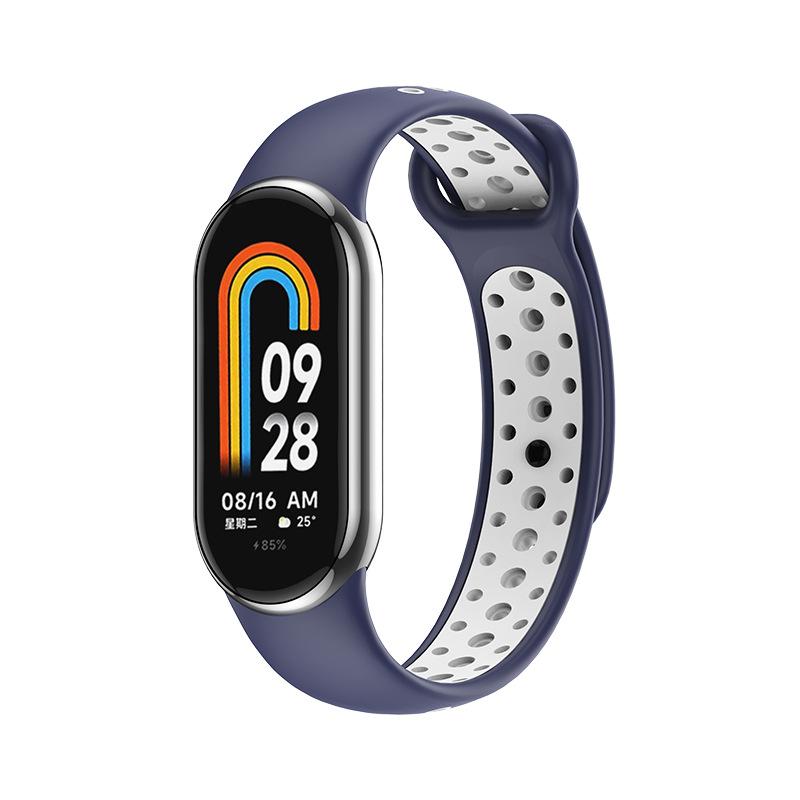 Силиконовый ремешок для Xiaomi Mi Band 8 7 6 5 4 3 двухцветный ремешок против пота спортивный дышащий сменный ремешок с пряжкой для Mi Band 8 7 6 5 4 3