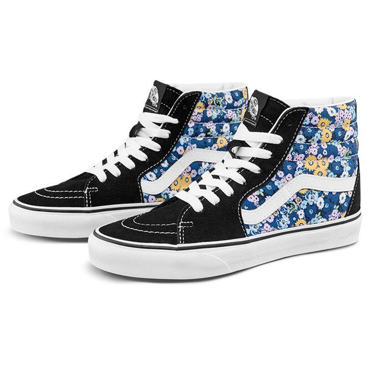 Vans Sk8 Цветочные Повседневные Высокие Кеды для Скейтборда Унисекс Кроссовки Черные Белые Синие VN0A5JMJFF1