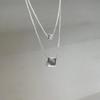 925 Silver Layered Thin Double-Strand Necklace Square Sterling Silver Necklace