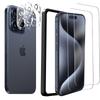 Besecou Glass Film for iPhone 15 2 Protective Films 2 Camera Made of Asahi Glass Includes Guide Tempered LCD Protective 9H Bubble Compatible with