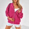 Fall Winter Women Hoodie Coat Drawstring Hooded Zip-up Long Sleeves Solid Color Pockets Thickened Sport Jacket