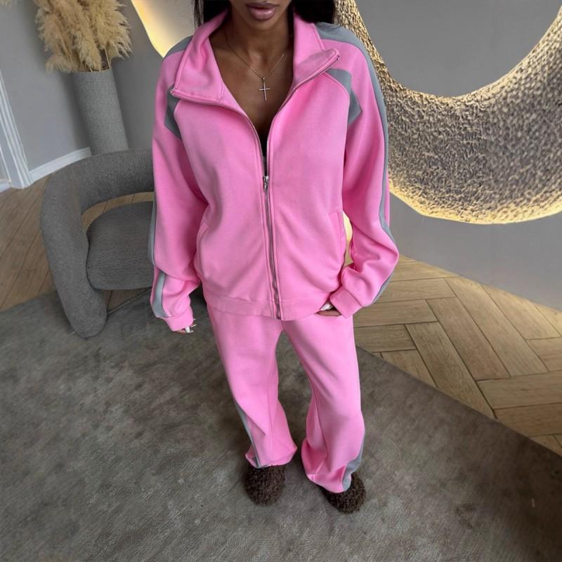 Womens Colorblock Long Sleeve Zip-Up Hoodie Drawstring Jogger Pants Set Casual Streetwear Outfit