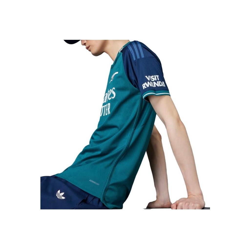 Adidas Мужские футбольные майки с круглым вырезом и буквенным принтом, темно-синие HR6935