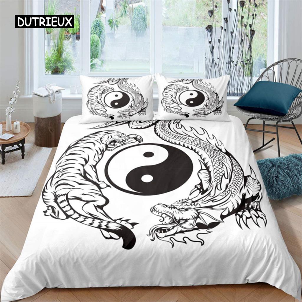 Комплект пододеяльника Красный Огненный Дракон Культура Китайского Дракона Сказочные Постельные Комплекты Микрофибра Для Детей Женщин Мужчин Декор Спальни