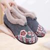 Fashion Women Short Plush Warm Winter Cotton Shoe Ethnic Embroidered Round Toe Flat Heeled Loafers Comfort Non-Skid Retro Mom Shoes