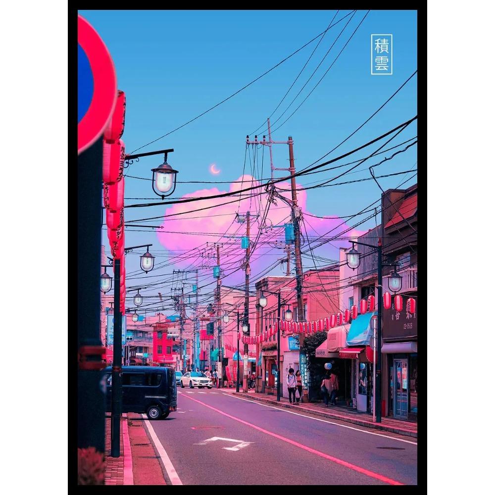 Japan Abstract Anime Cityscape Canvas Poster Unframed Cyber Neon Tokyo Street View Canvas for Modern Home Wall Decor