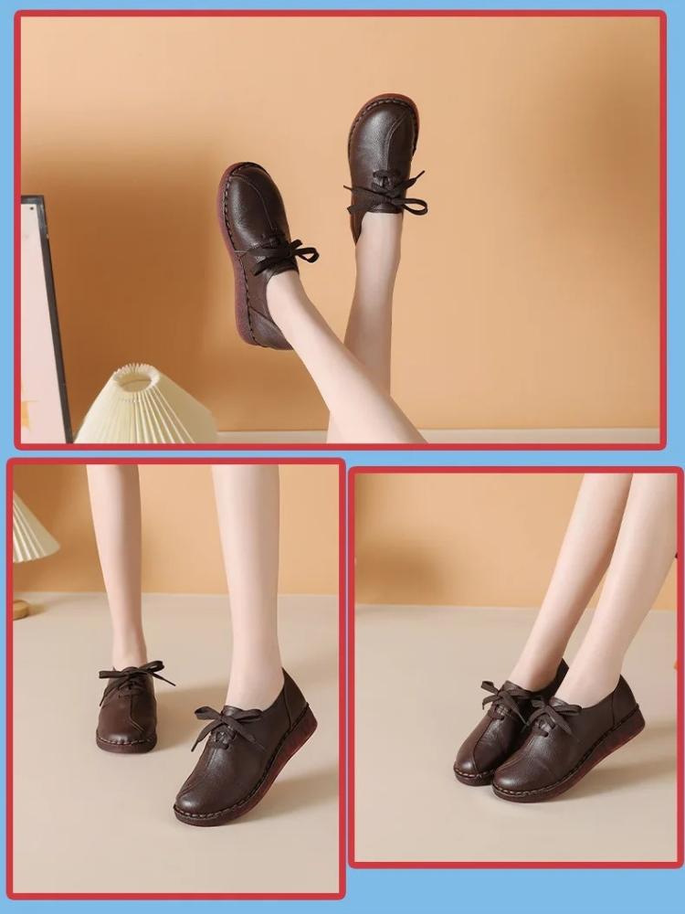 Johnature Женские туфли-лоферы из натуральной кожи, мягкая подошва, повседневные, однотонные, универсальные, на шнуровке