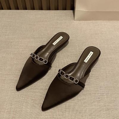 Мода 2025 Новая Роскошная Мода Стразы Женские Туфли-Шлепанцы на Каблуке Сандалии Обувь Женская Низкий Каблук Шлепанцы Обувь для Женщин Мюли