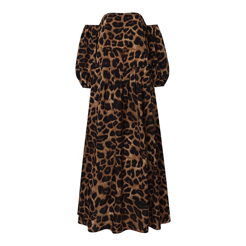 Женские платья больших размеров с открытыми плечами и леопардовым принтом, рукав 3/4