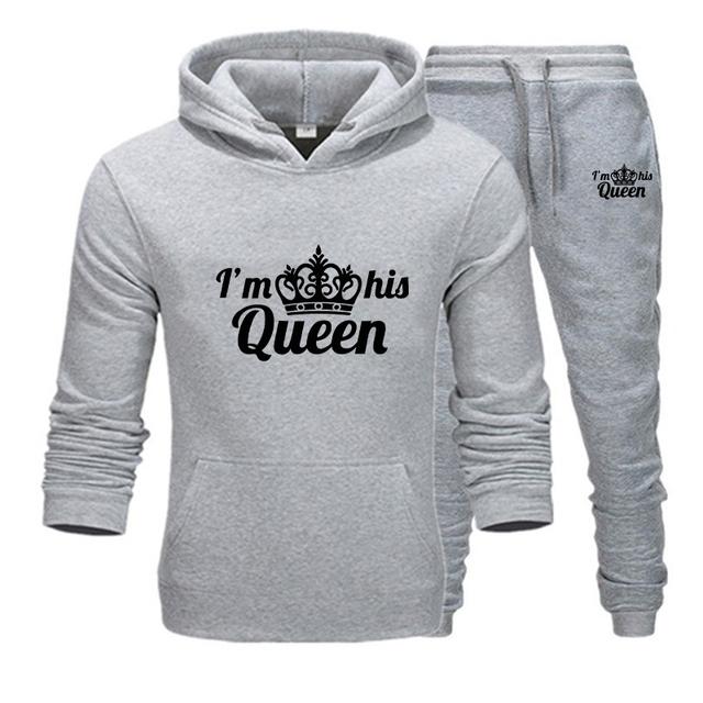 Спортивный костюм для влюбленных, толстовка с принтом QUEEN KING, толстовка для пар, большие размеры, одежда с капюшоном, женская толстовка из двух предметов