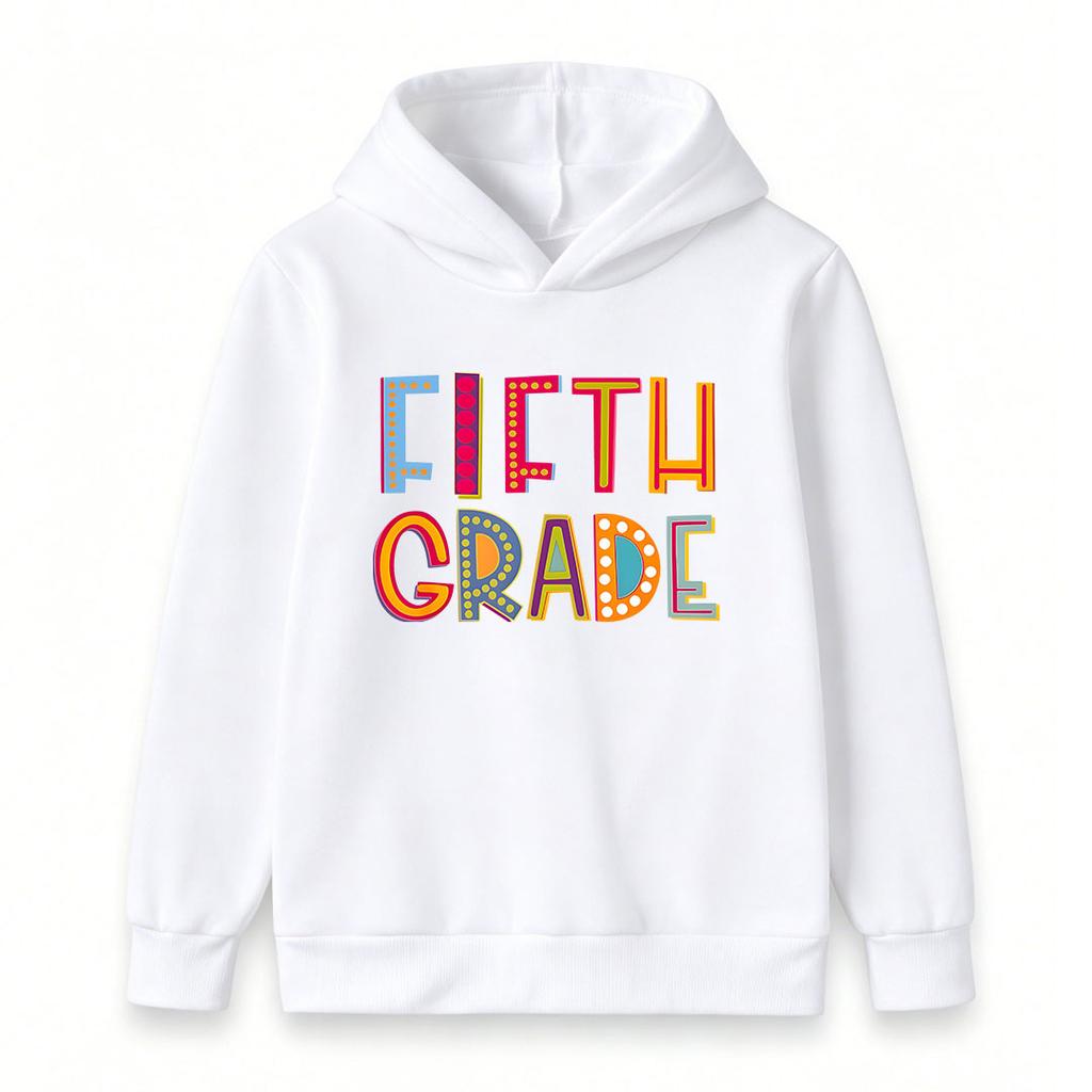 Kids Boys Girls Hoodie Pullover Sweatshirt, Funny Colorful Fifth Grade Letter Print Casual Long Sleeve Hooded Top for Back to School Daily Wear