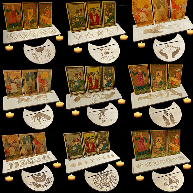 Decor A Set Altar Stand Wood Display Moon Shape Rectangle Card Wooden Stand for Tarot