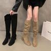 Fashion New Style Ladies Shoes Fashion Women's Boots Winter Keep Warm Pointed Toe Suede Solid High Tube Chunky Heels Boots