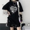 Y2k Fashion Goth Vintage Print T-shirt Women Harajuku Streetwear Dark Gothic Emo Alt Short Sleeve O-neck Loose Black Tee Tops