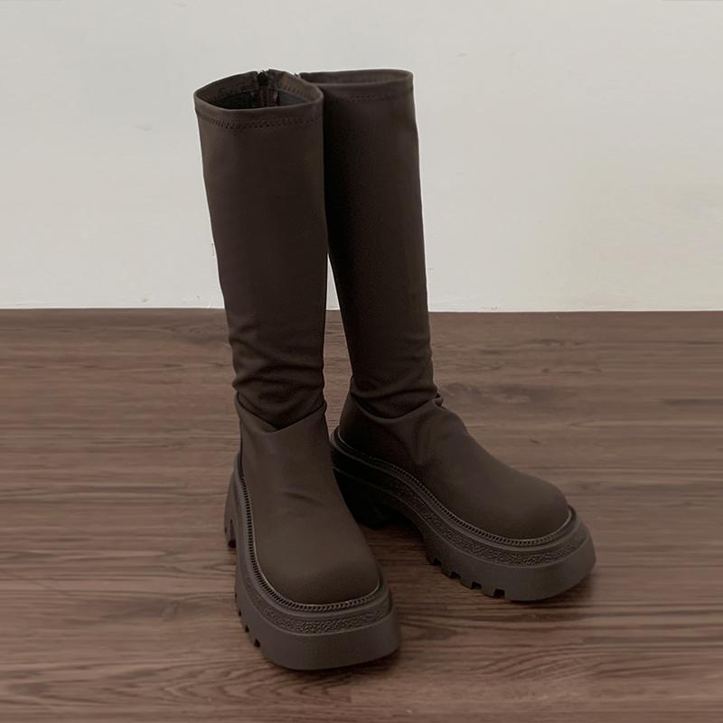 Chunky Women Knee High Boots Fashion Back Zippers Knight Long Boots Platform High Heels Autumn Winter Retro Autumn Ladies Shoes