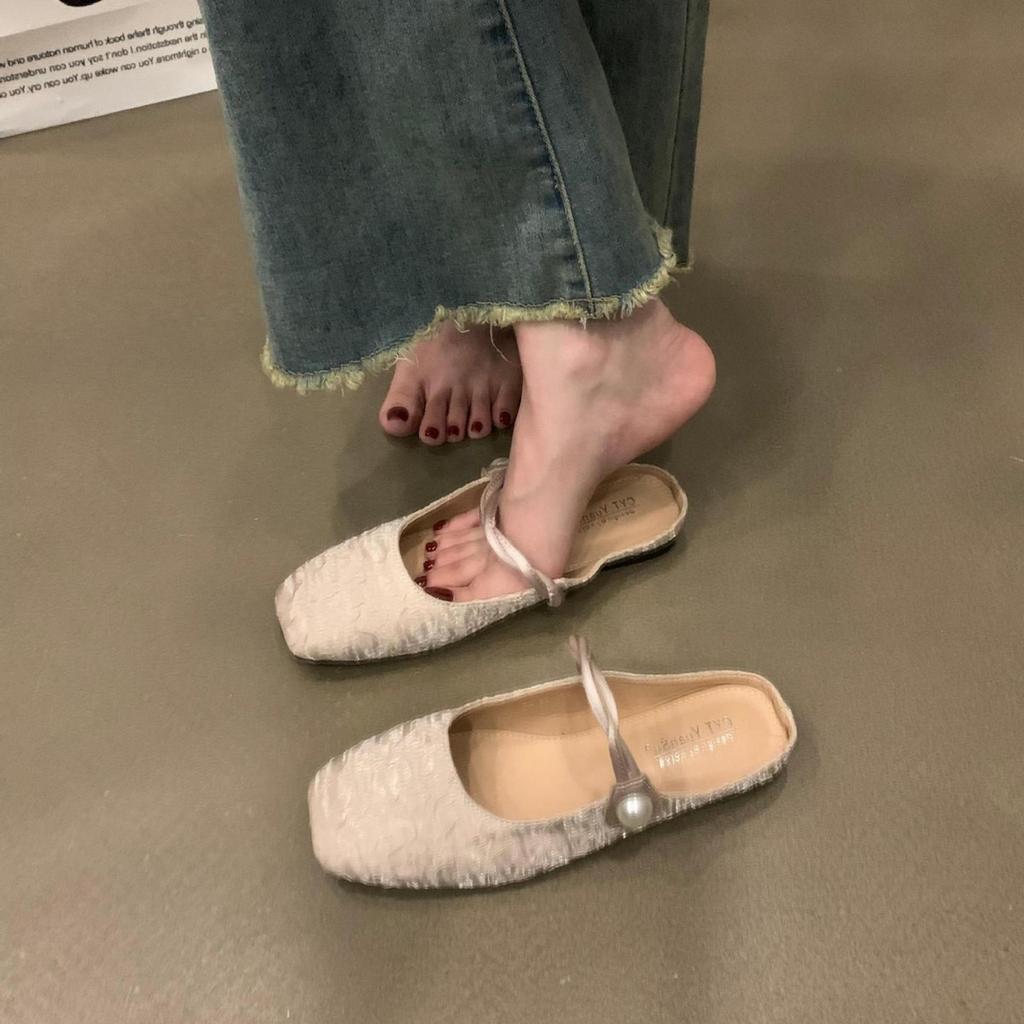 Мода 2024 года, новые туфли-мюли с квадратным носком, модные туфли Мэри Джейн на низком каблуке, повседневные тапочки с мелкой пряжкой и мягкой подошвой, женские туфли