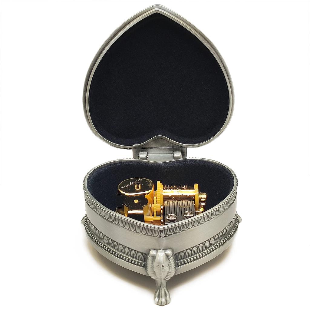 Music Box Embossed Alloy Metal Music Box with Movement Shape Happy 18-valve Gold-plated (heart 2, Song Birthday)