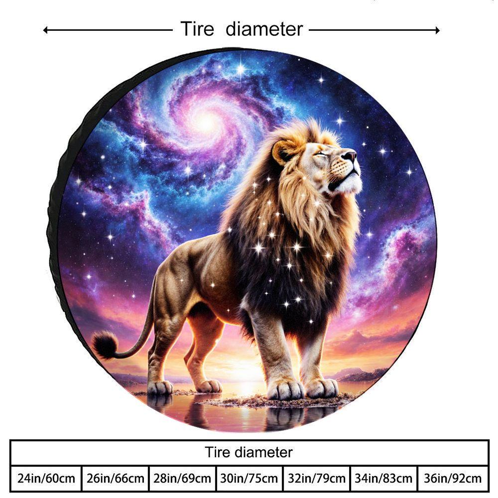 Dreamy Starry Sky Lion Pattern Car Tire Cover | Polyester Material, Universal Fit Spare Tire Cover, Waterproof And Dustproof