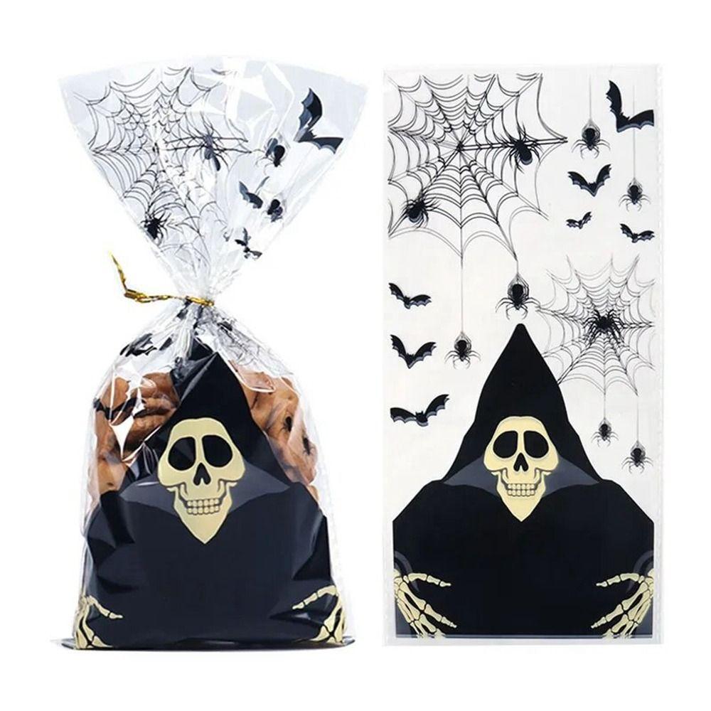 50pcs/pack Bat Pattern Dessert Packaging Bag With Ties Gift Bags Halloween Candy Bags Home
