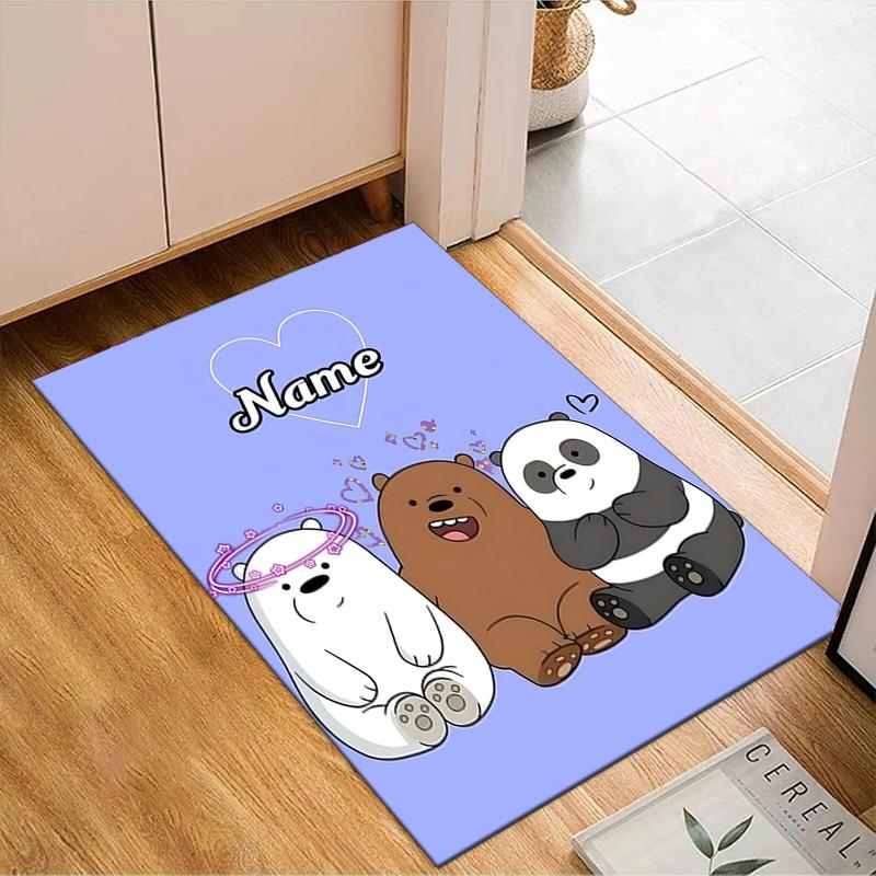 Custom Name Friends Forest Brown Bear Rug for Living Room, Game Rooms, Office, Bedroom, Floor Mat Playful Design, fan gifts Christmas decor