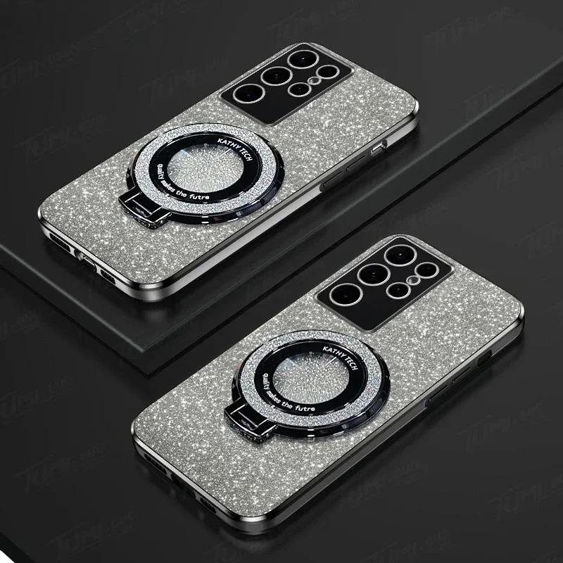 Luxury Plating Ring Stand Phone Case for Samsung Galaxy A57/37/27/17/07 A56/36/26/16/06 A55/35/25/15/05S S25FE TPU Protect Cover