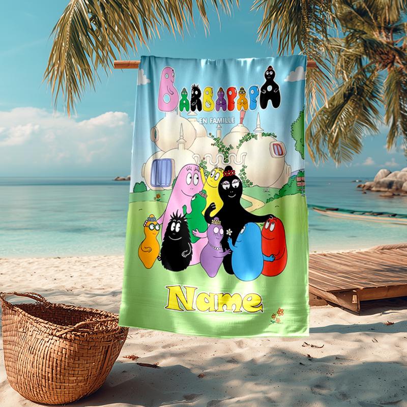 Custom Name Ultra-Soft Beach Towel with Barbapapa Theme,Ideal for Pool - Camping, Diving - Perfect Travel Essential, Vibrant Beach Towel.