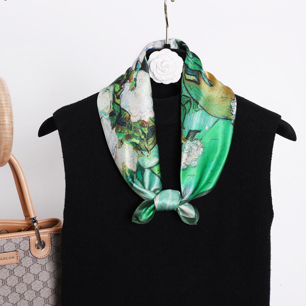 Spring And Summer Satin Long Scarf For Women Sunscreen Shawl Fashionable Beauty Scene Satin Long Scarf Versatile Travel Scarf