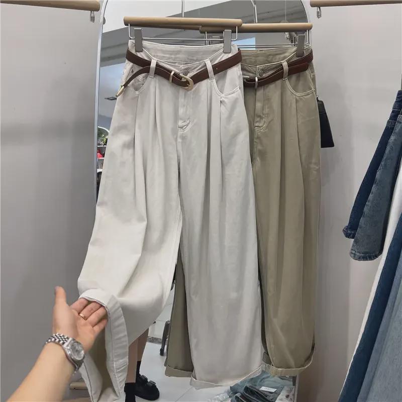 «Женские джинсы-шаровары цвета хаки с высокой талией 2024 года: «Ранний осенний стиль Гонконга для грушевидной фигуры»