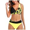 Women's Fashion Split High Waist Printed Bikini With Bra Pads And No Steel Bra Swimsuit