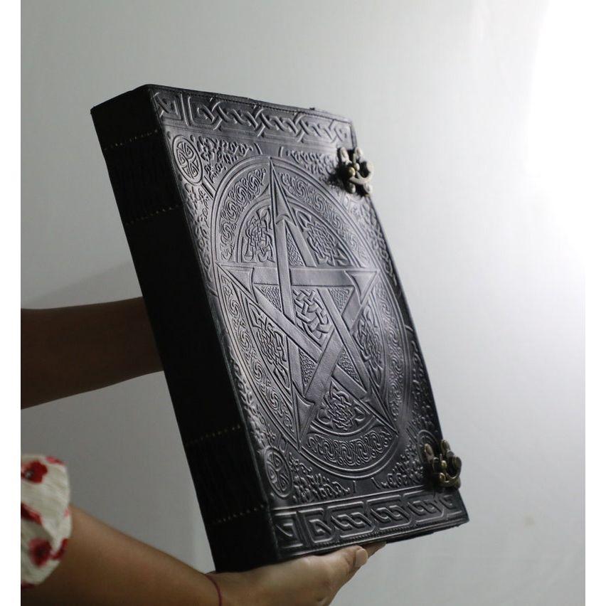 Журнал из толстой кожи, большой, 400 страниц, черный пентакль, гримуар, книга теней, кожаный блокнот, пустая книга ручной работы, альбом для рисования