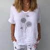 (M-3XL) Summer New Women V Neck Short Sleeve Dandelion Print T-shirt Blouse Top Soft