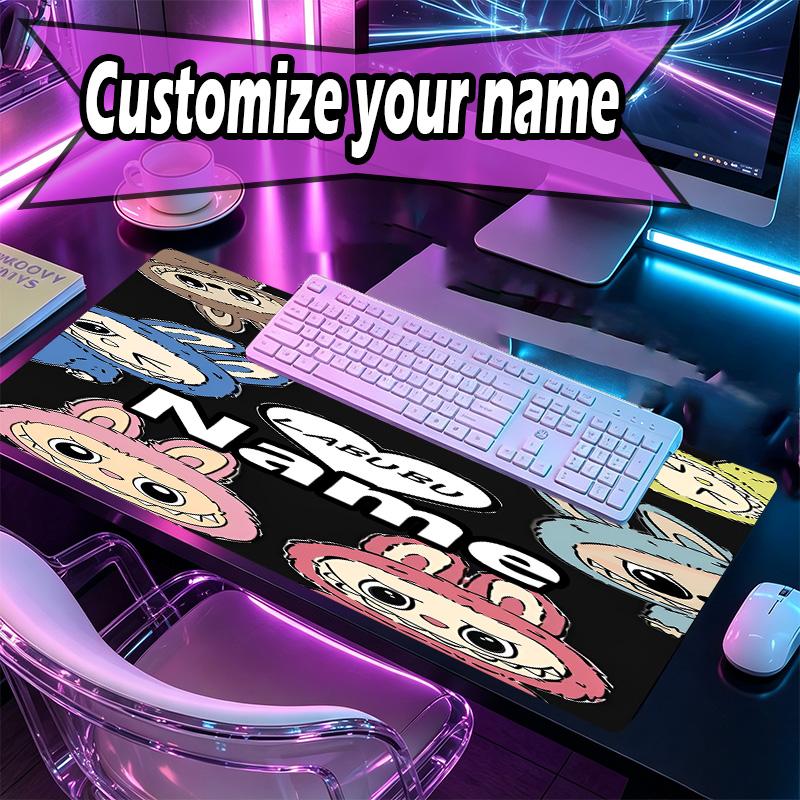 Custom Name Personalized Labubu Pattern Mousepad, Laptop PC Desk Mat, Decorative Desk Mat for Home Keyboard Pad Gift