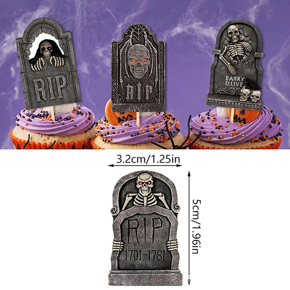 8pcs Paper Halloween Tombstone Cupcake Toppers Scary Cake Sign Graveyard Cake Picks Ghost Festival