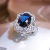 New Imitation Natural Sugar Tower Sapphire Full Diamond Opening Ring Women 925 Stamp Luxury Temperament Party Wedding Gift