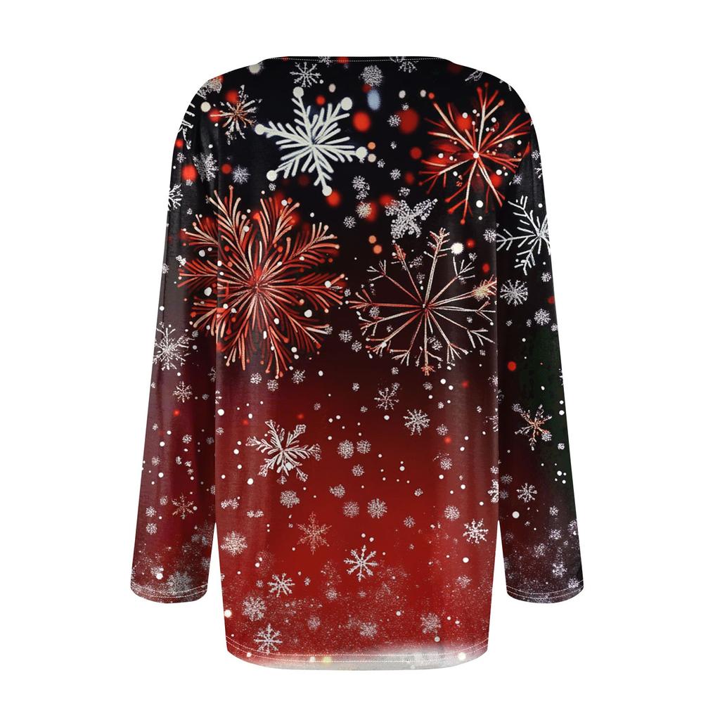Женская модная повседневная рождественская футболка с круглым вырезом и длинными рукавами