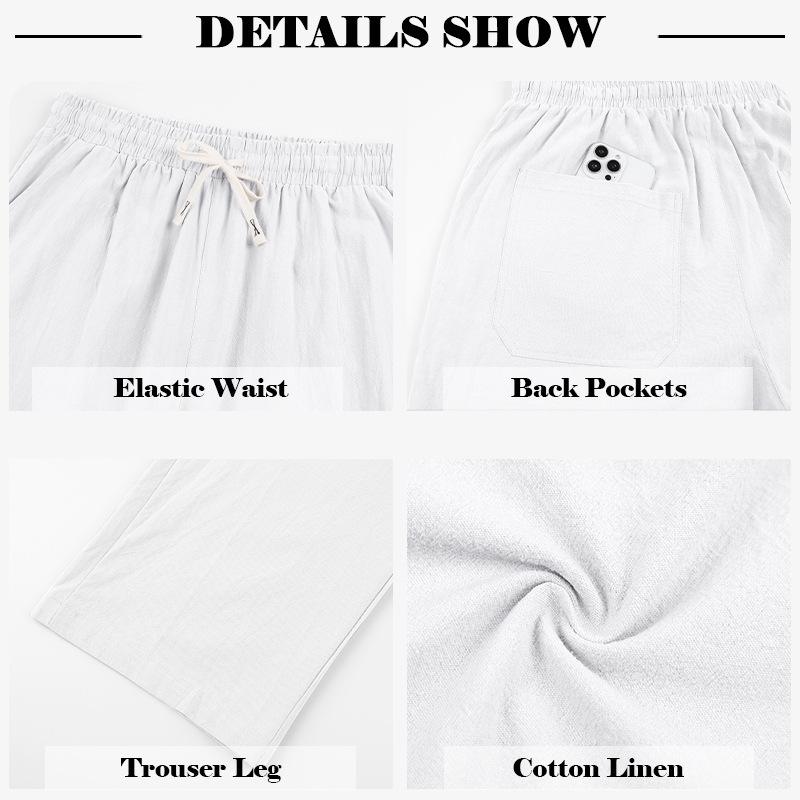 Men’s Loose-fit, Oversized, Breathable and Comfortable Linen Straight-leg Beach Trousers for Sports and Leisure