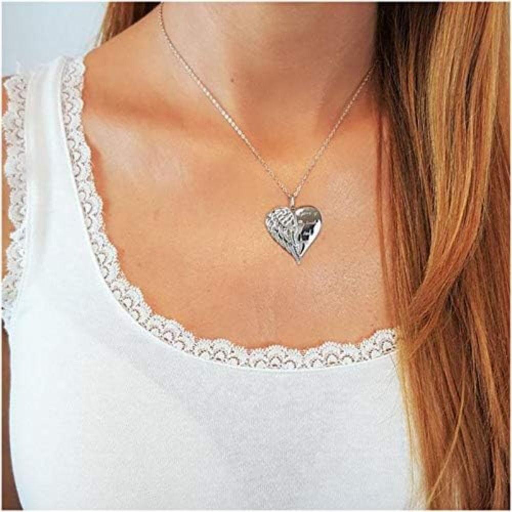 Alloy Angel Wing Heart Pendant Necklace Jewelry Gifts Minimalist Necklace Fashion Clavicle Chain