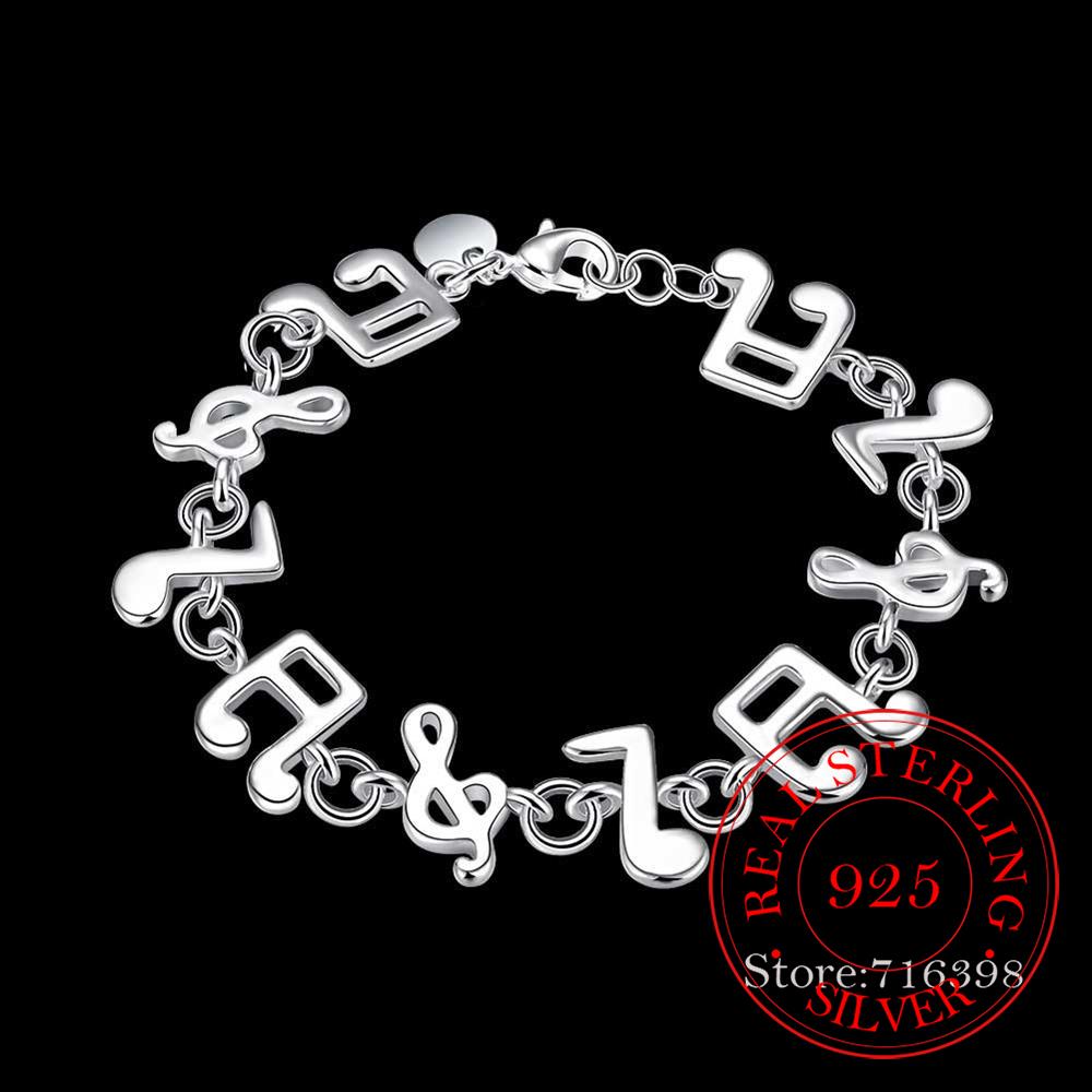 925 Sterling Silver Bracelet for Women Music Note Chain Bracelets & Bangle Wristband Wedding Bridal Jewelry Joyas De Plata 925