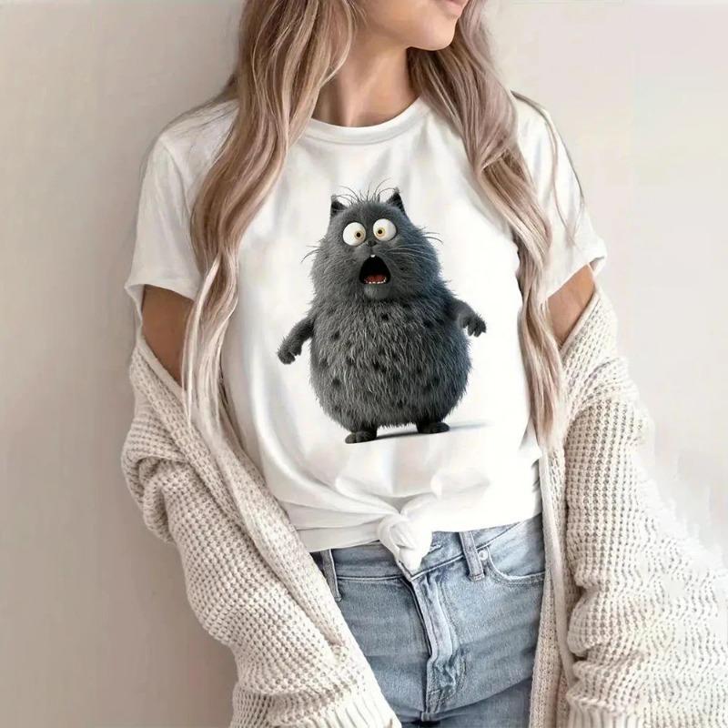 Summer Women's T Shirt Casual Short Sleeve 3d Cat Print T Shirts Fashion Streetwear Crew Neck Pullover Oversized Female Clothing