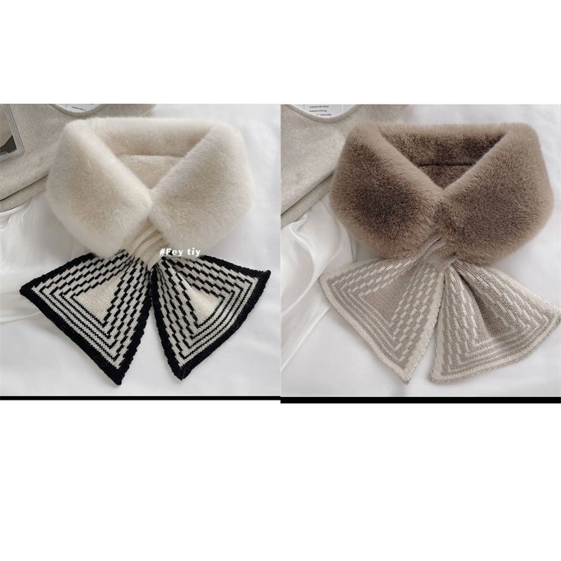 Женский осенне-зимний шарф, универсальный корейский вариант плюшевого шарфа из искусственного меха кролика выдры, в полоску, утолщенный теплый меховой воротник на шее