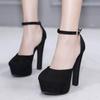 14 см ультра высокие каблуки женские сексуальные весенне-летние туфли-лодочки женские туфли на платформе черные замшевые с пряжкой на щиколотке элегантные туфли женские на каблуке