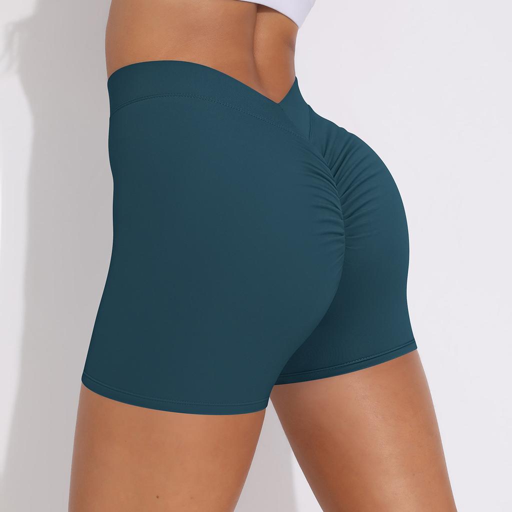 Peach-print pleated yoga trousers, running leggings, high-waisted stretch fitness shorts for women